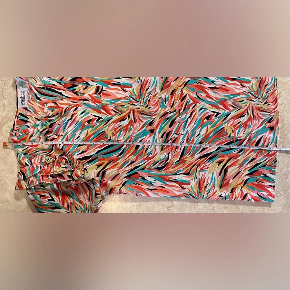 Washco Apparel Tropical Ruffled Sleeves Blouse Size Large - Picture 8 of 8